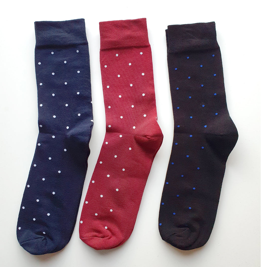 3-pk herre bomullssokker med prikker