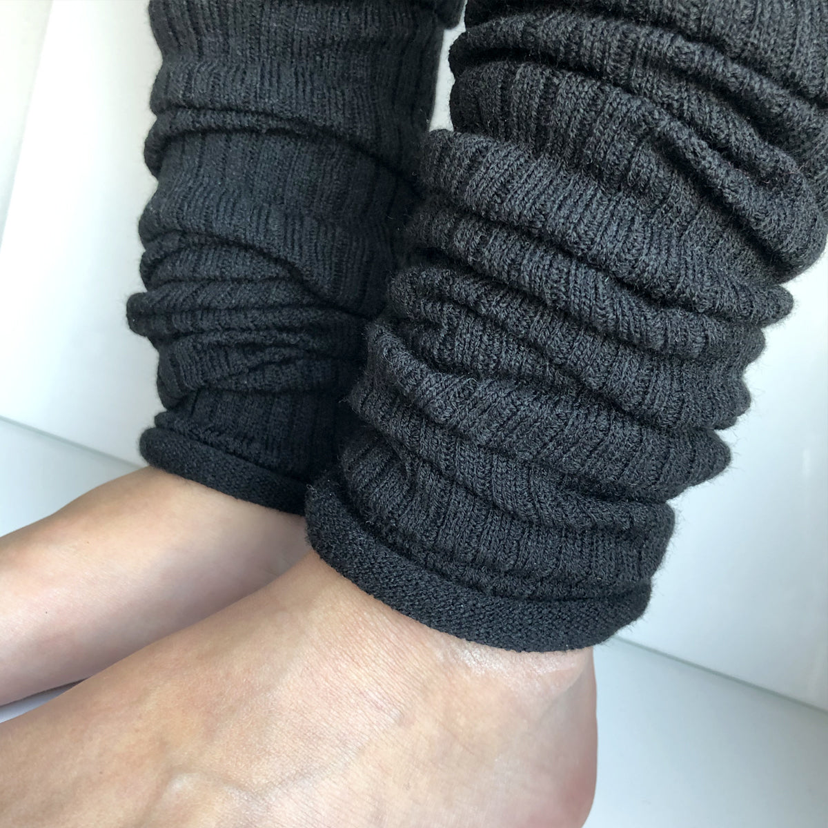 Sorte leggvarmere med ull - "Leggings"