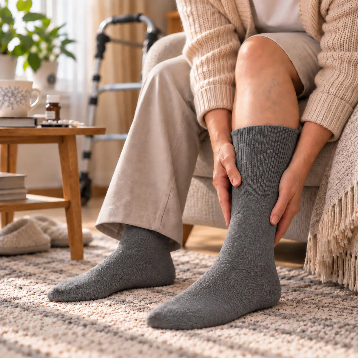 MaxFlex diabetes sokker med ekstra bred strikktopp i myk frotté bomull