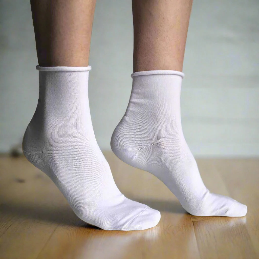 3-pk finslige bomullsokker med rullekant - Hvit
