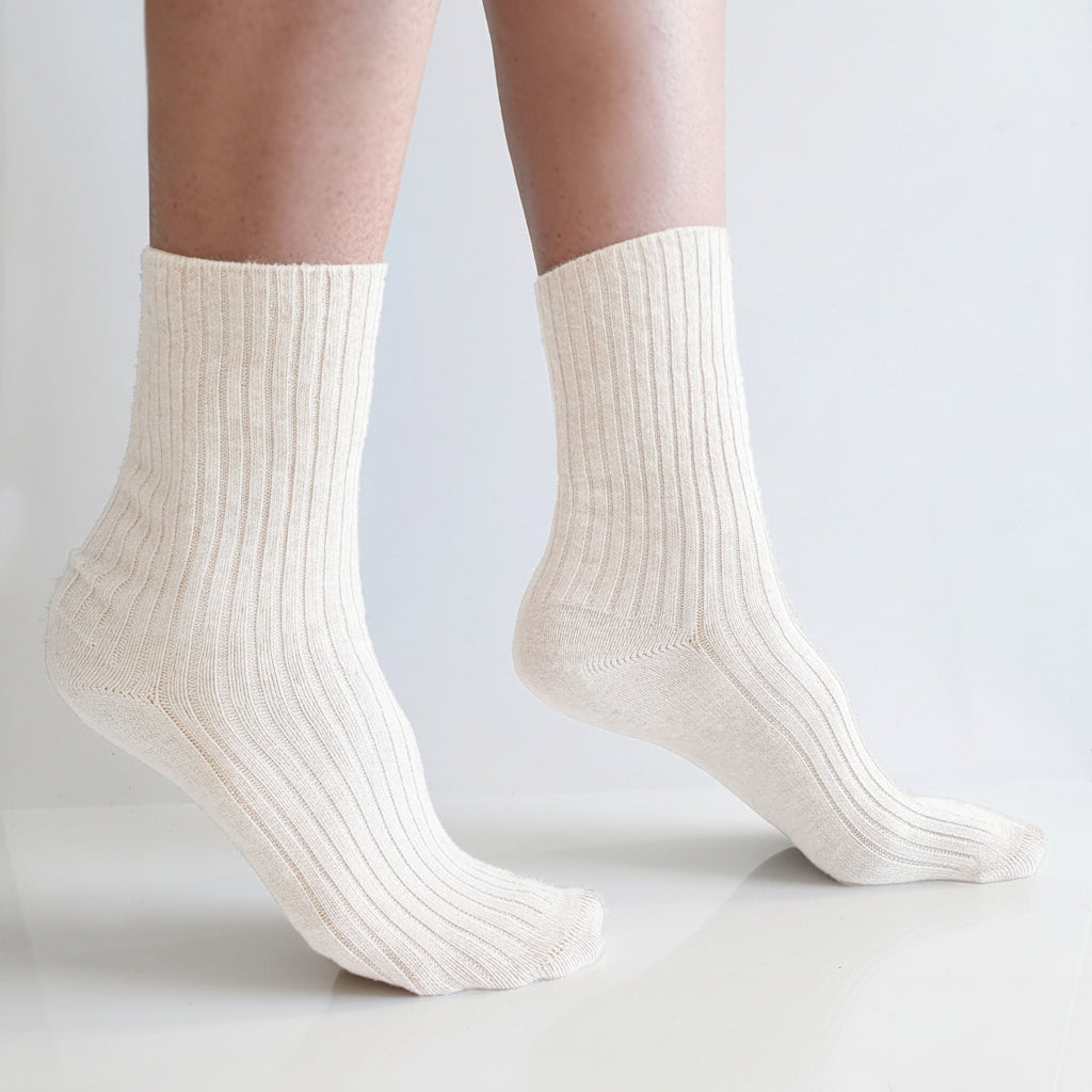 Kremhvit ullsokker med cashmere