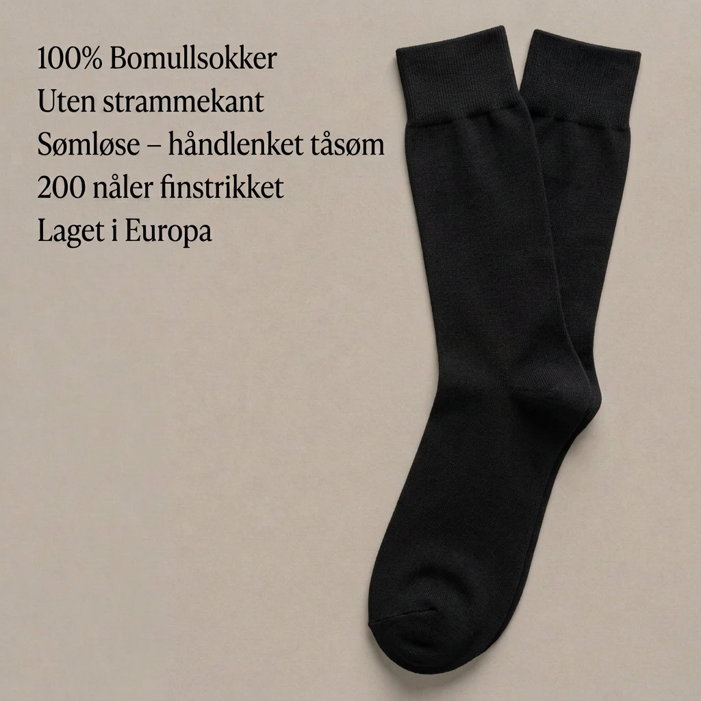 sort 100% bomullssokker uten strammekant